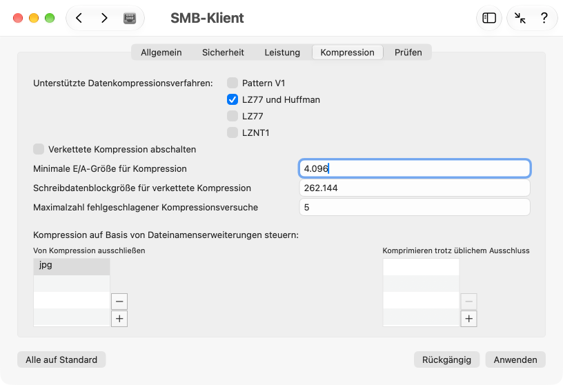 Einstellungen für SMB-Datenkompression