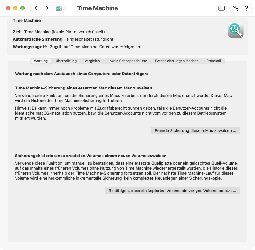 Wartung nach Austausch einer Time Machine-Datenquelle