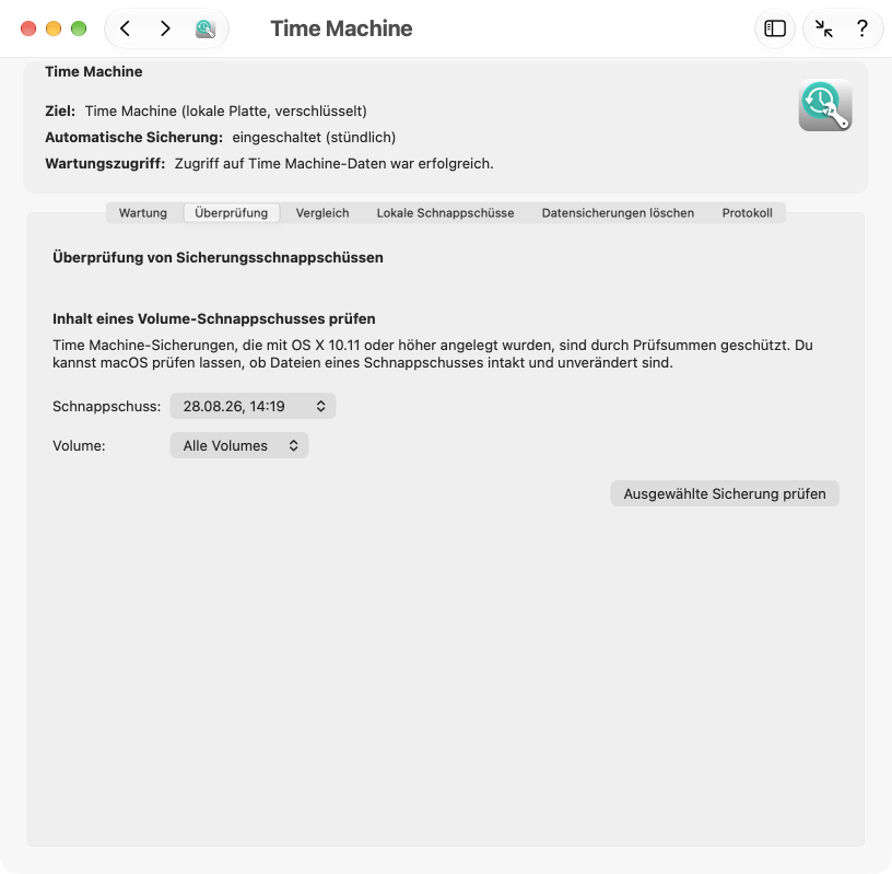 Funktion zur Überprüfung der Datensicherung