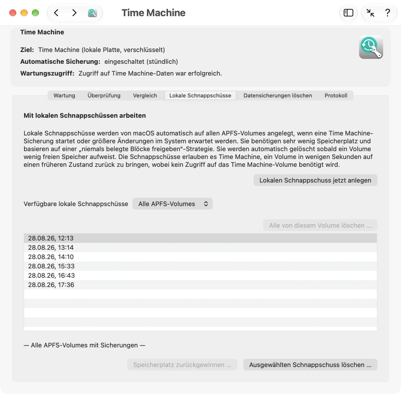 Arbeiten mit lokalen Schnappschüssen