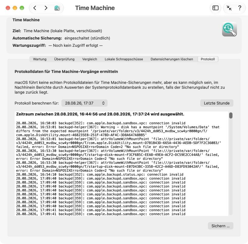 Protokolle für Time Machine-Sicherungen werden von macOS nicht mehr einzeln angelegt, können aber nachträglich ermittelt werden