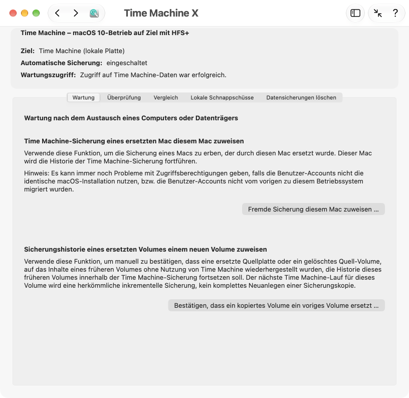 Wartung nach Austausch einer Time Machine-Datenquelle