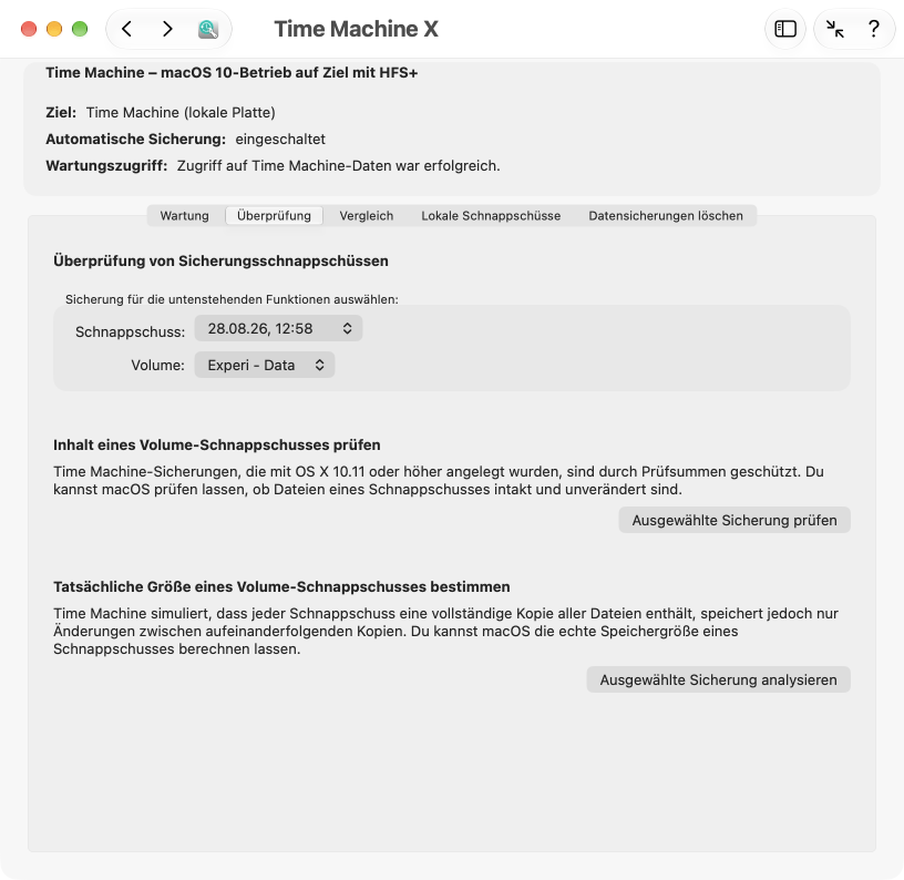 Funktionen zur Überprüfung und Statistik der Datensicherung