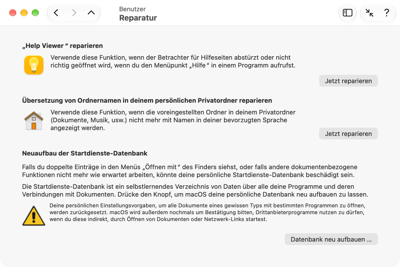 Reparaturfunktionen