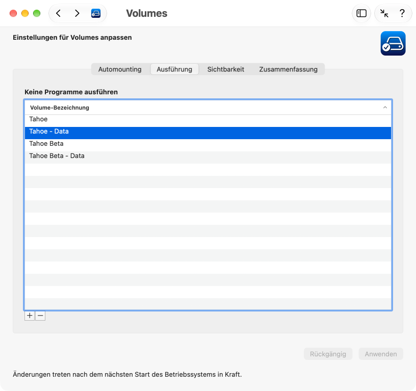 Ausführbarkeit von Programmen, die auf einem Volume gespeichert sind, einstellen