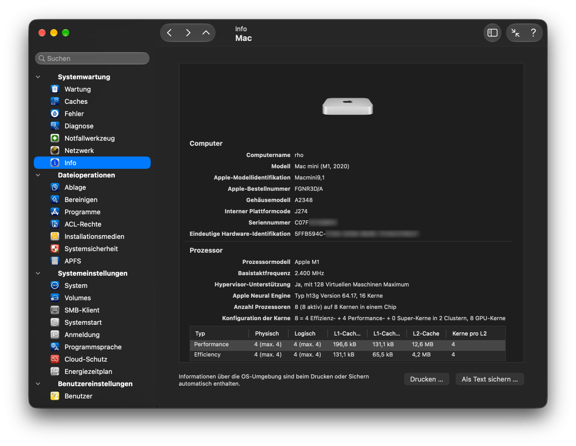 Das Steuerungsfenster von TinkerTool System