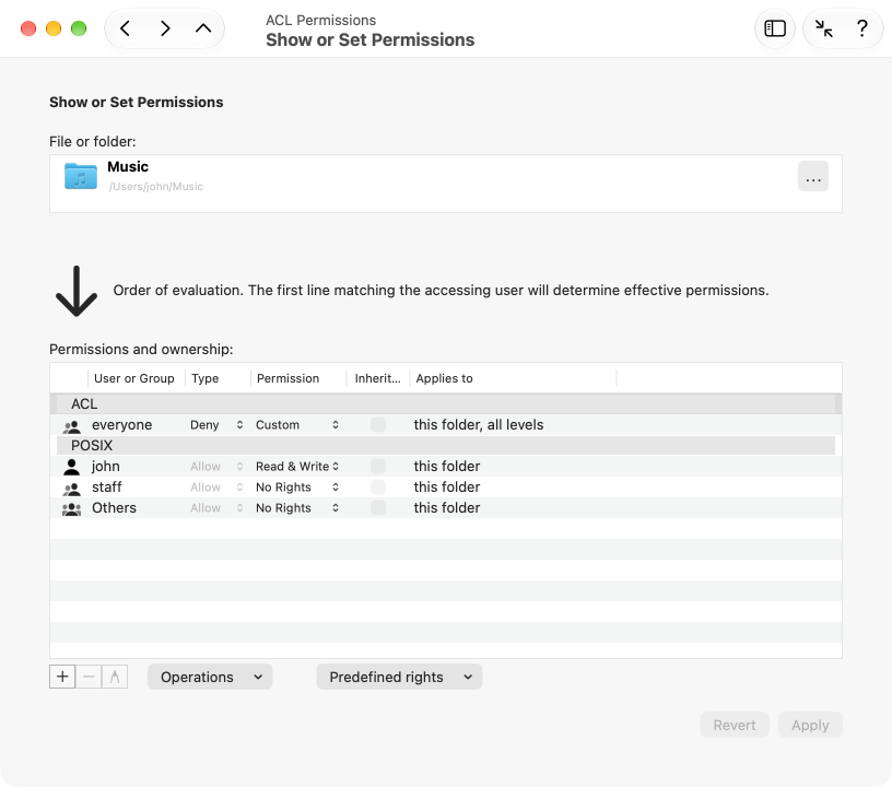 Show or set permissions