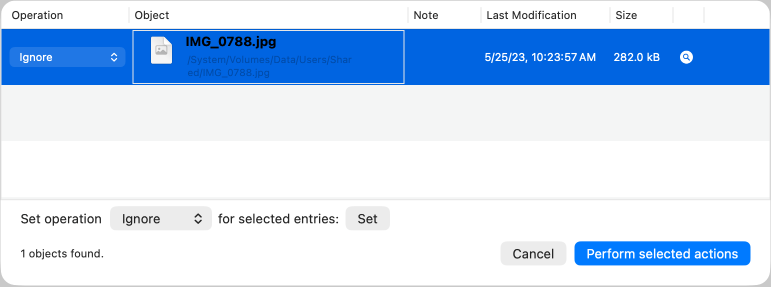 For each individual orphaned object, you can decide what to do.