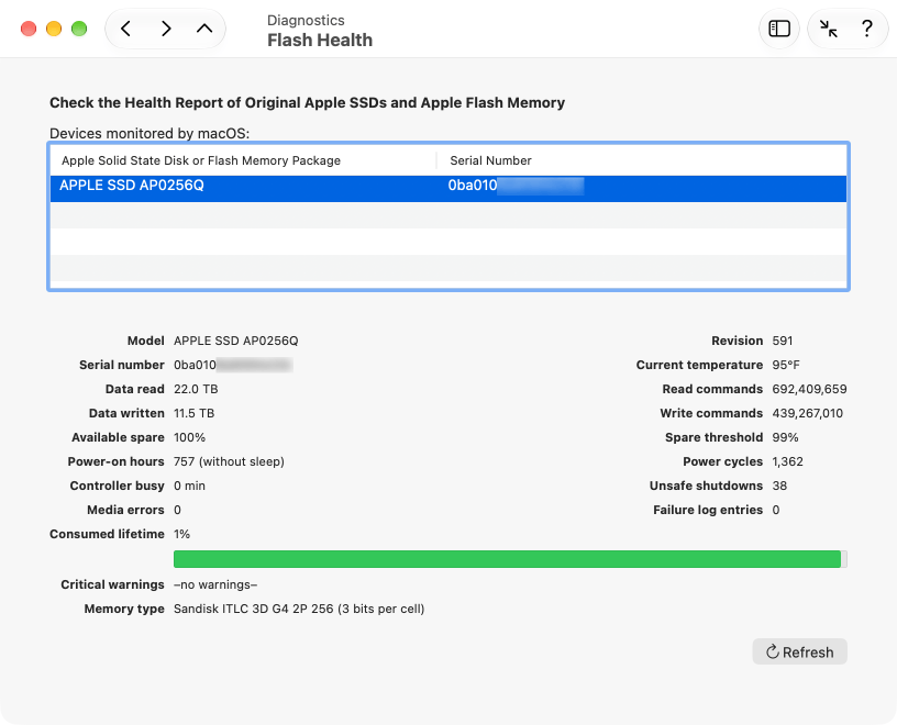 Check the health of original Apple flash storage