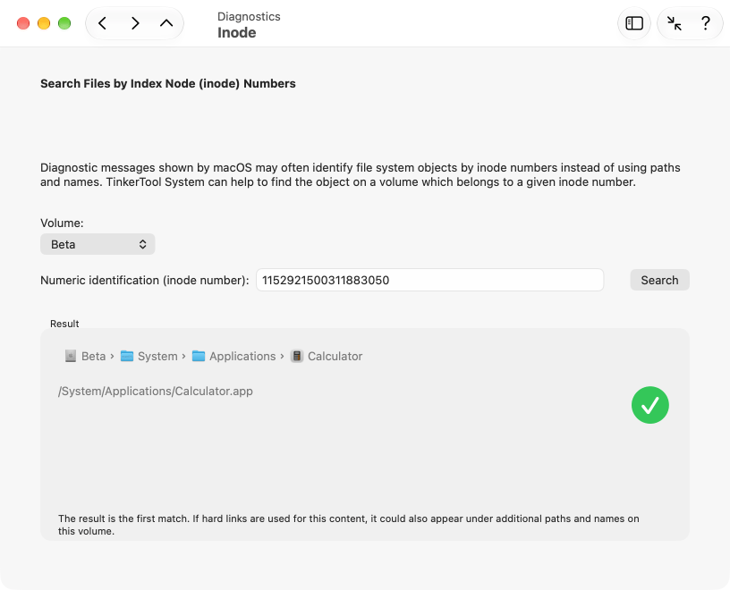 To evaluate diagnostic messages of macOS, file paths can be determined via their inode numbers