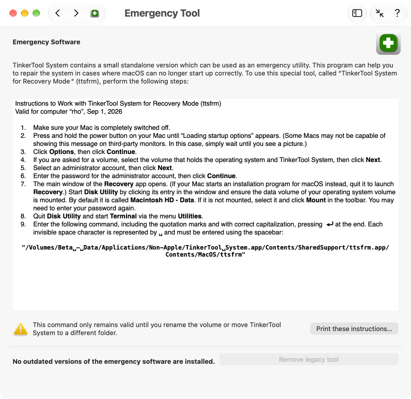 Emergency Tool - The instructions shown in the picture are individual for each computer and may not apply to your situation.