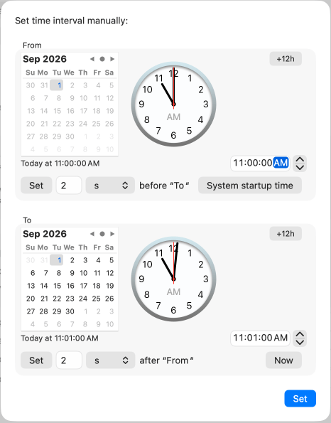 The time entry sheet assists you in specifying the time interval of interest