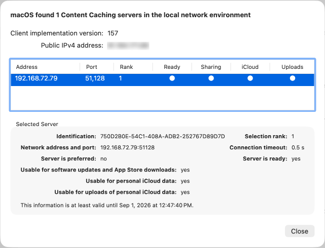 If one or more content caching servers are available, they will be presented in an overview