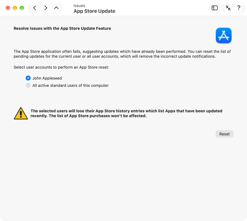 Resetting the App Store application can remove invalid update notifications