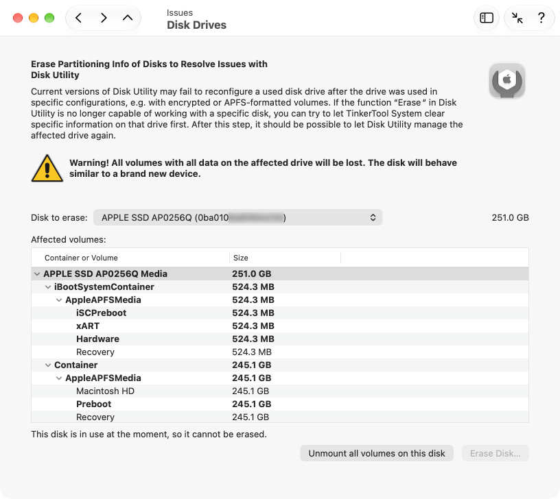 Clear disks which can no longer handled by Disk Utility