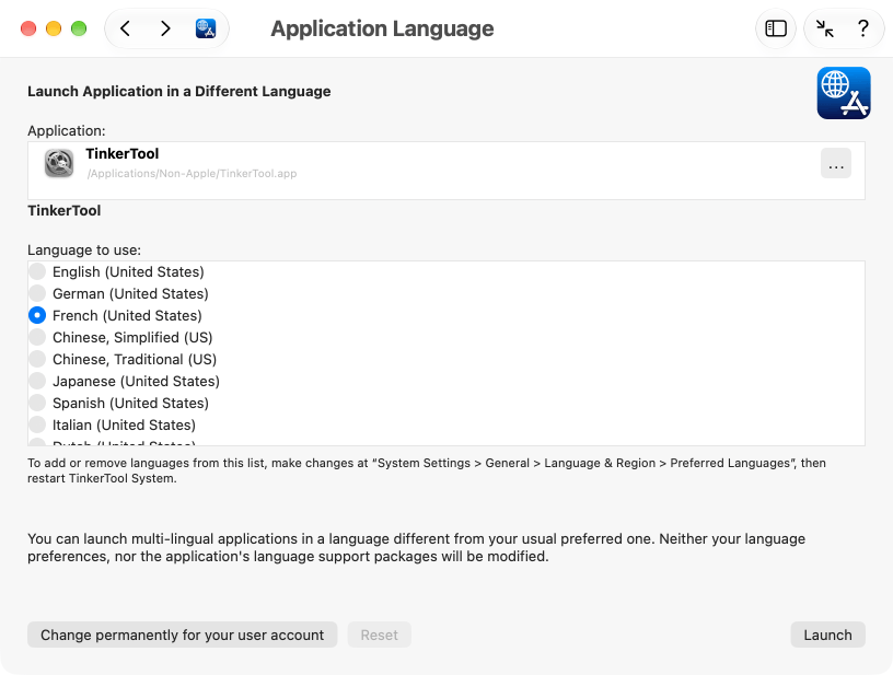 Application language