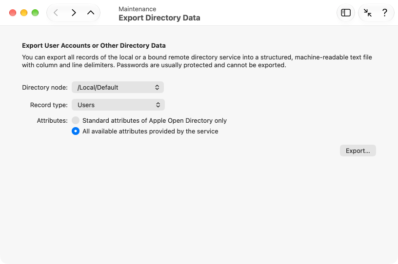 Exporting directory data