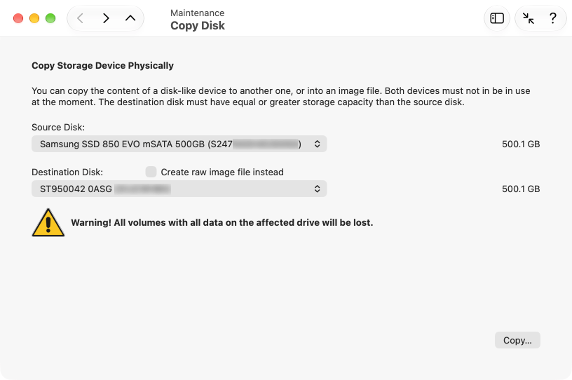 Copy between storage devices physically