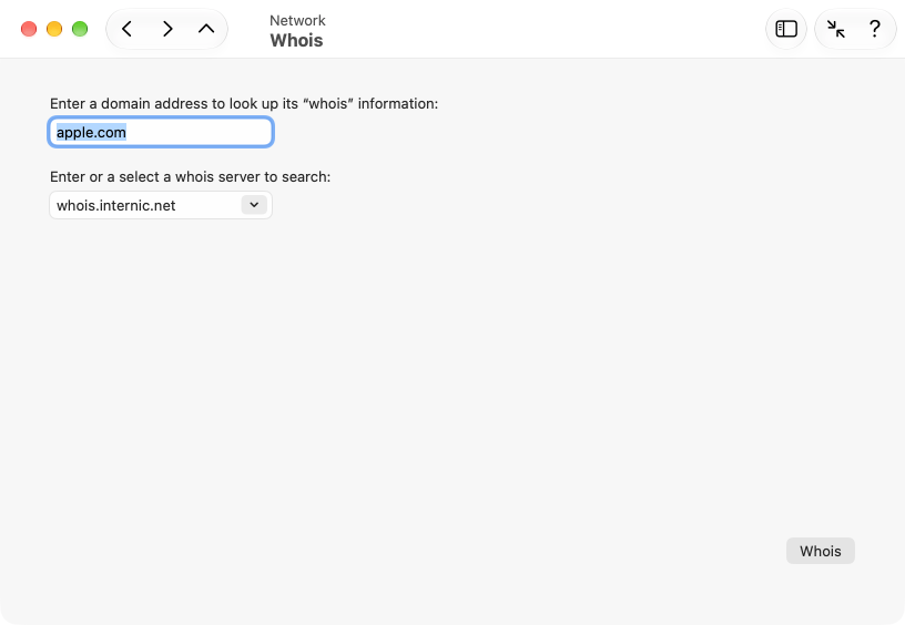 The whois service of the Internet can be queried