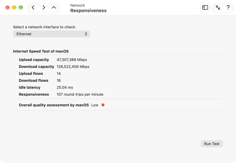 macOS can measure the typical responsiveness of your network and assess its quality