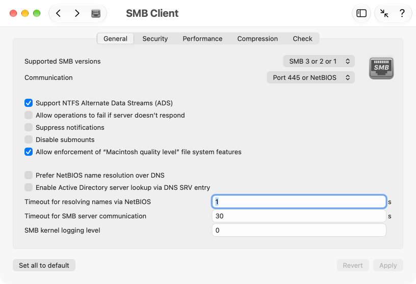 General SMB settings