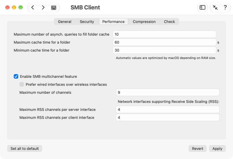 Settings for SMB performance