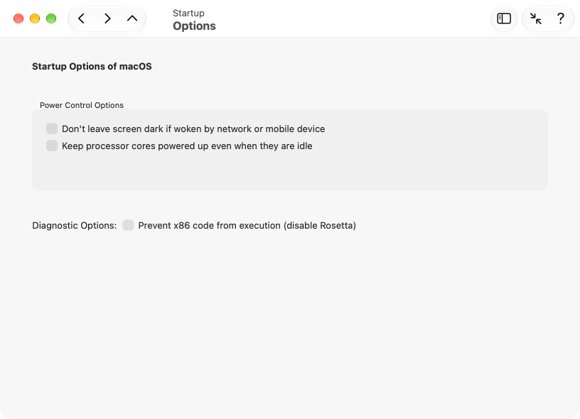 Startup options