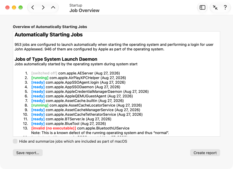 Overview of all automatically starting jobs