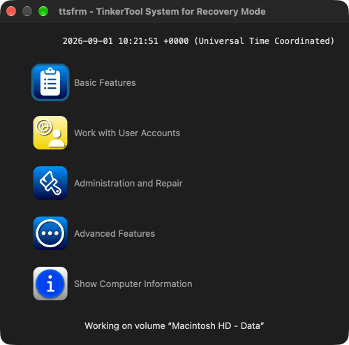 The main menu of TinkerTool System for Recovery Mode (ttsfrm