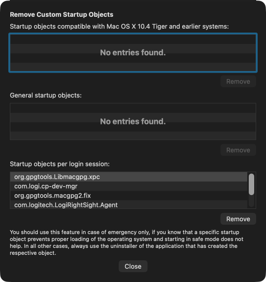Remove Custom Startup Objects