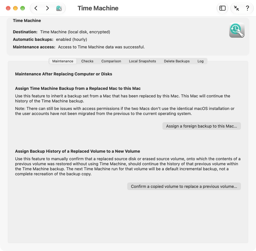 Maintenance after replacing Time Machine data sources