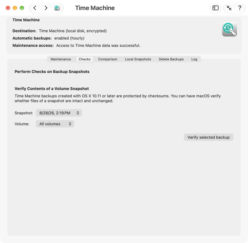 Feature for backup verification