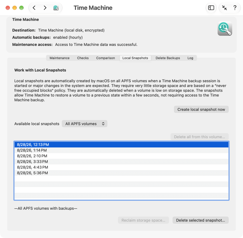 Working with local APFS snapshots