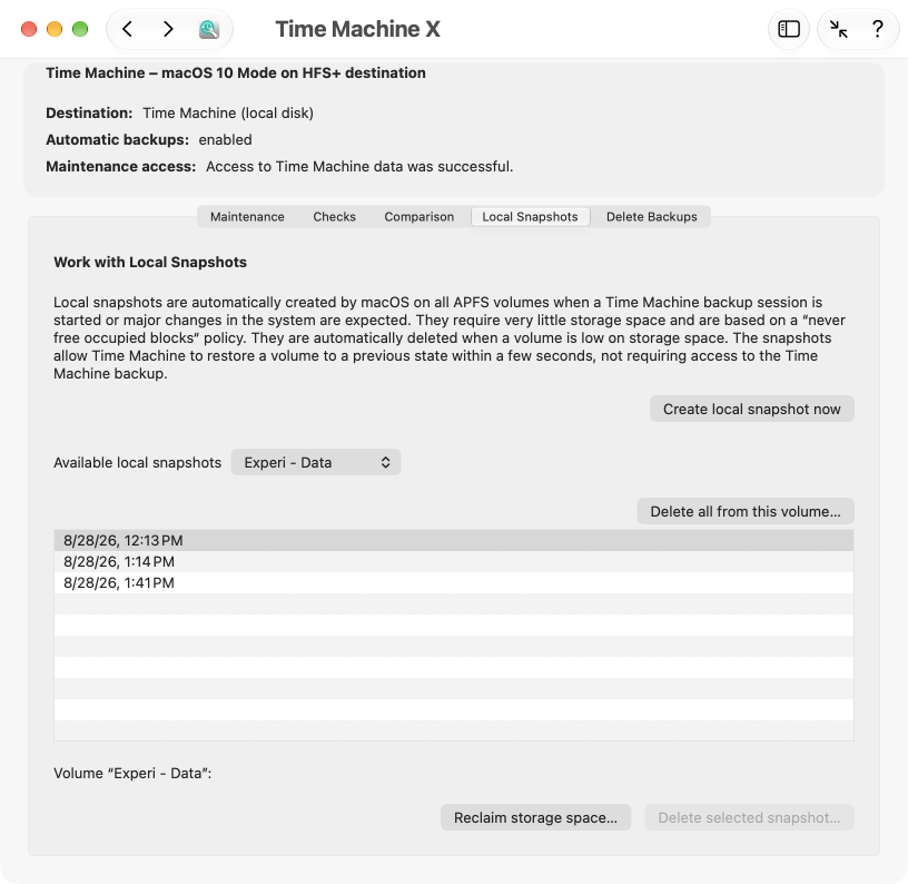 Working with local APFS snapshots