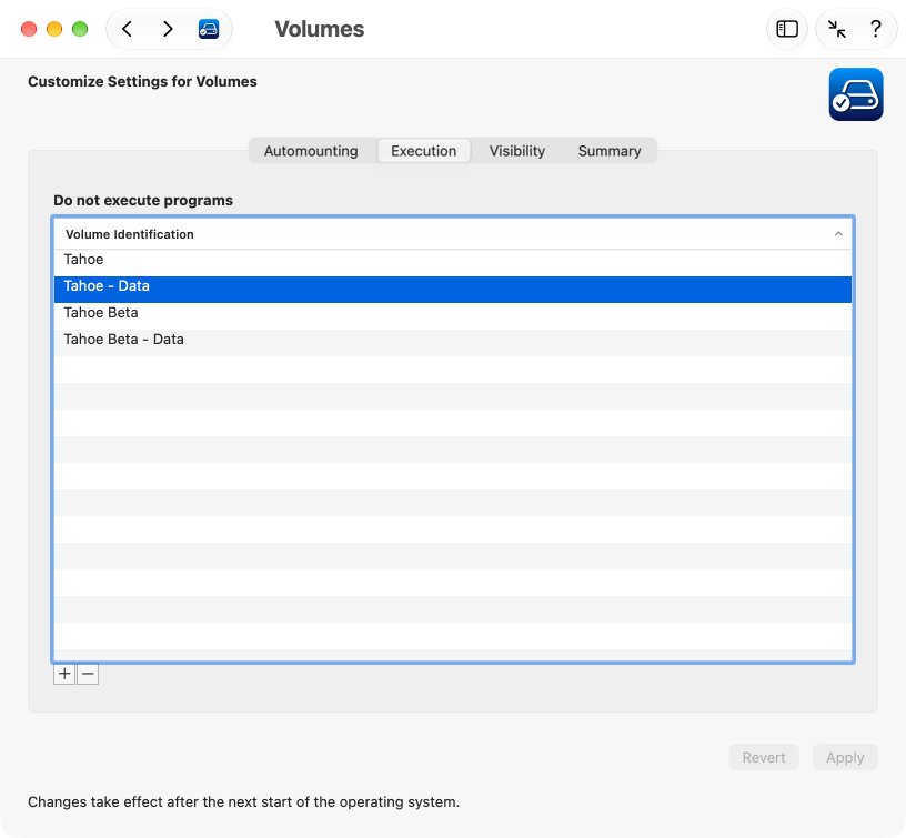 Set whether programs stored on a volume can be executed