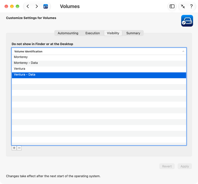 Set the visibility of a volume