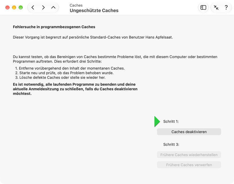 Deaktivieren Sie programmbezogene Caches ohne diese
                löschen zu müssen.