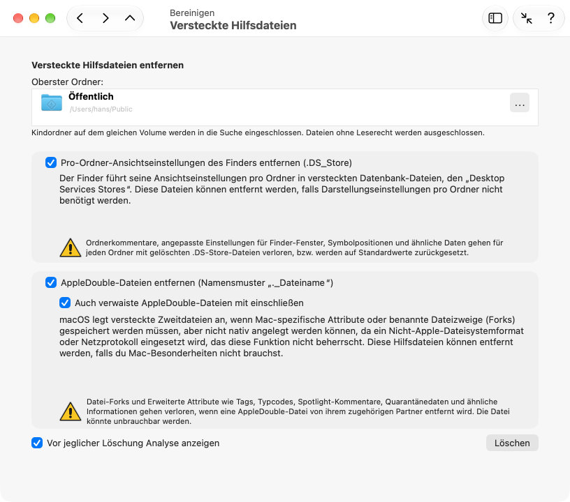Entfernen Sie versteckte Hilfsdateien, falls Sie
                diese nicht brauchen.