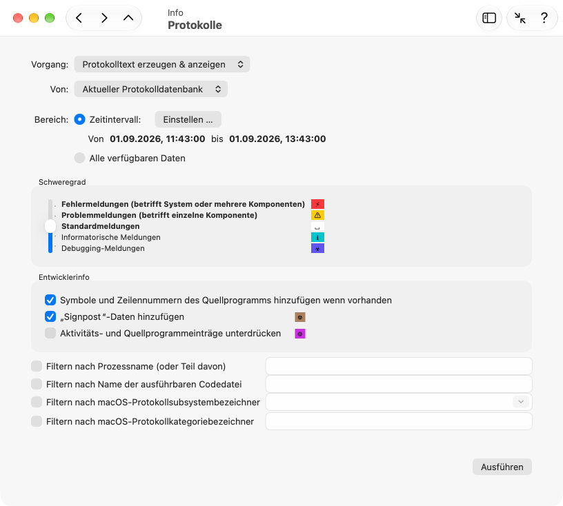 Rufen Sie Berichte aus den leistungsfähigen
                Protokollfunktionen von macOS ab.