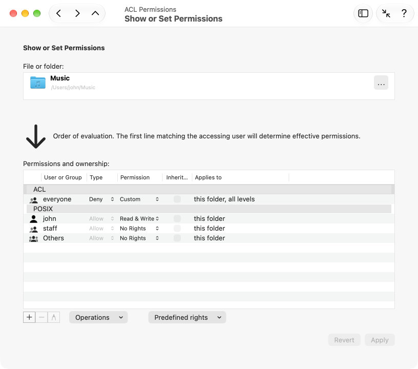 The true permission settings of any file system
                object can be displayed and modified.