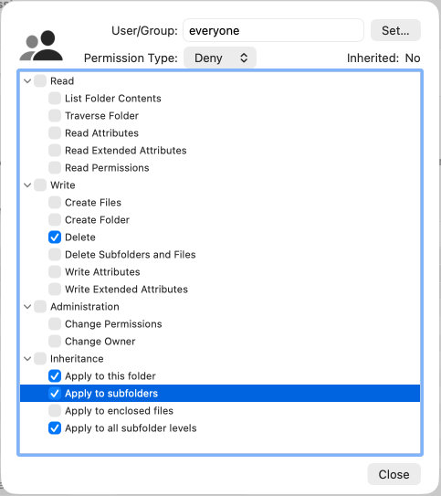 By using Access Control Lists (ACLs), macOS can
                specify exact rights in detail.