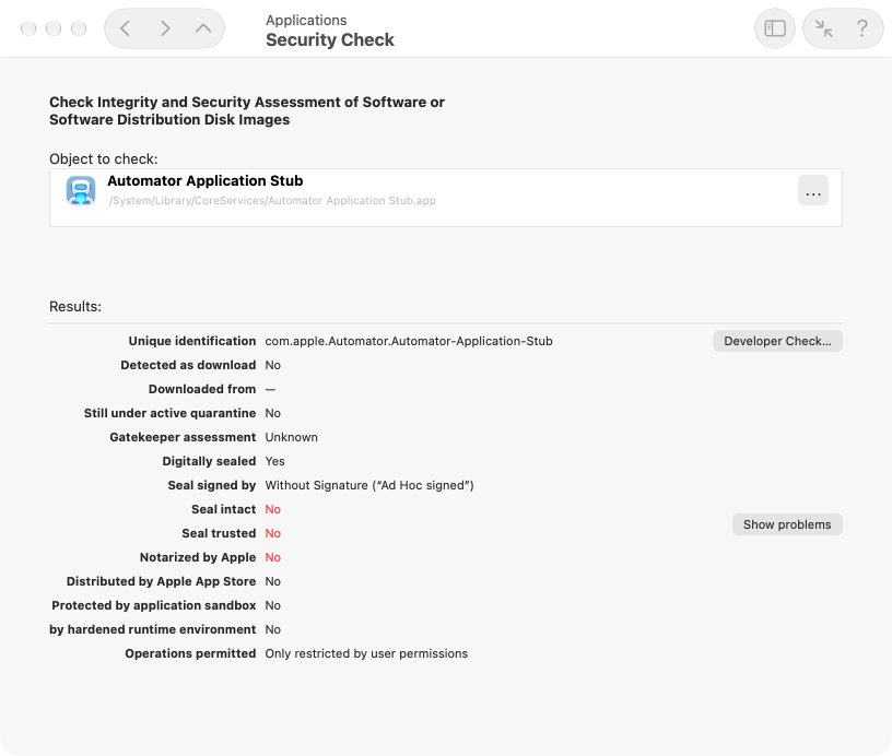 Check the integrity and security assessment for
                applications or other executable code on your system.