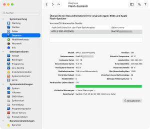 TinkerTool System 10 bei der Anzeige
von Gesundheitsdaten für Apple Flash-Speicher