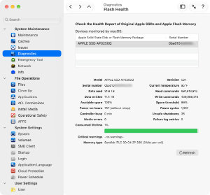 TinkerTool System 10, displaying health
information for Apple flash memory