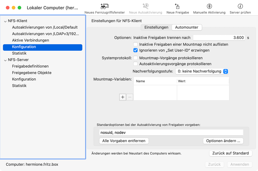 Der eingebaute Automounter von macOS unterstützt viele Funktionen für Fortgeschrittene.