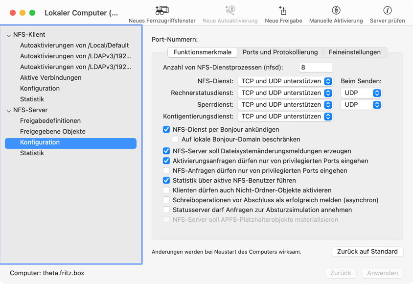 Die Konfiguration von Apples NFS-Server kann genau justiert werden.