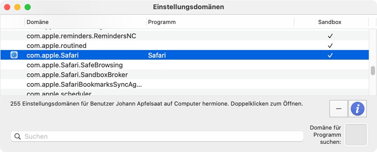 Domänenübersichtsfenster