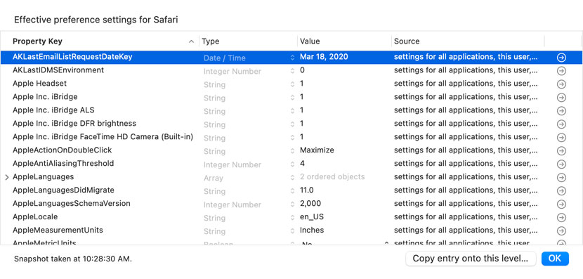 Another advanced feature of PrefEdit is to visualize macOS's internal search path for preferences.