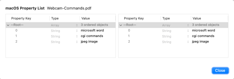 If an Extended Attribute contains data stored as a property list, the list will automatically be presented as such