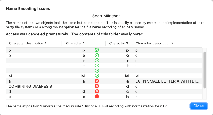 Visualization of incorrectly encoded object names